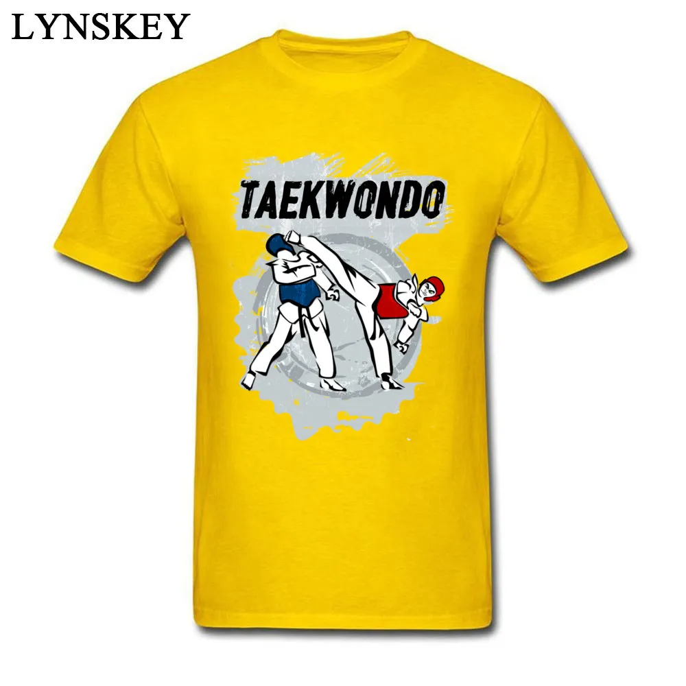 Cheap Print T Shirts Summer Fall 100% Cotton O Neck Tops Shirts Short Sleeve Street Taekwondo Head Kick Cartoon Clothing Shirt Taekwondo Head Kick Cartoon yellow