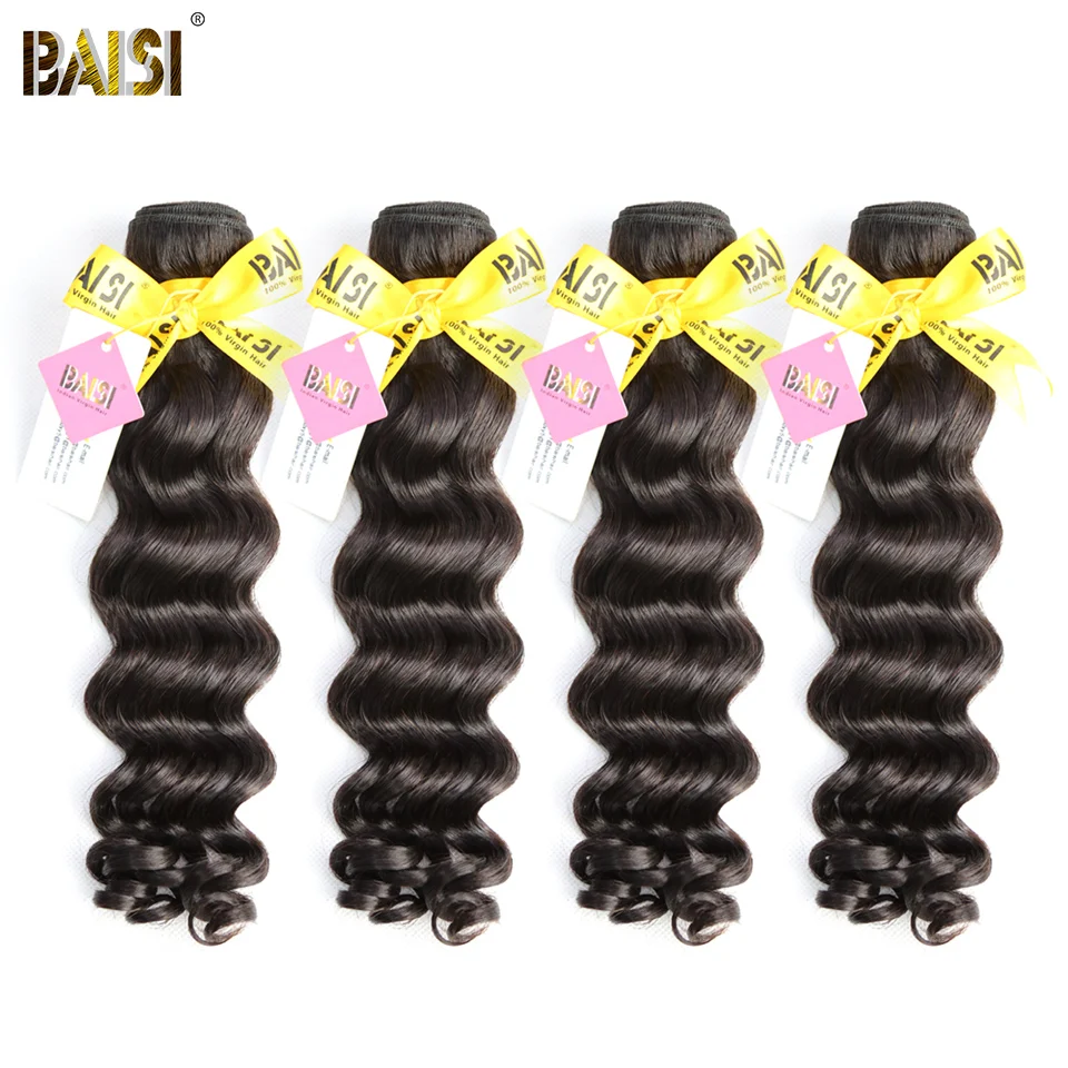 

BAISI Hair 100% Unprocessed Human Hair Indian Natural Wave Hair Weave 10A Raw Virgin Hair 4 Bundles