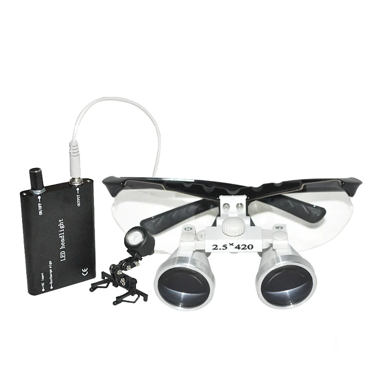 High Quality Black magnifying glass 2.5X420 Medical  Surgical loupes Dental Loupes medical loupes head loupes with LED light
