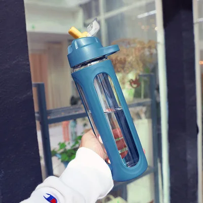 600 мл Спортивная бутылка для воды с соломинкой, уличные бутылки, экологически чистые с крышкой для походов, кемпинга, для бега и езды на велосипеде, рабочие - Цвет: Blue