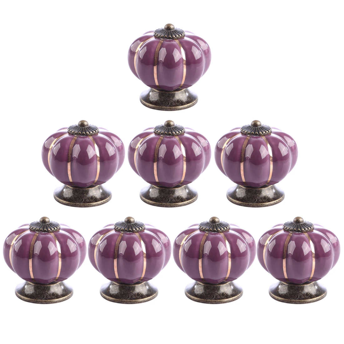 

8 Pcs Pumpkin Shape Ceramics Door Knob Furniture Handle Cabinet Knobs Drawer Cupboard Kitchen Pull Handle - Violet
