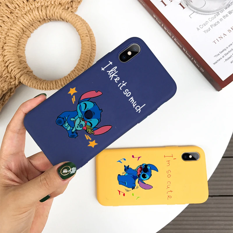 

For iPhone XS MAX XR XS X 8 7 6 6S Plus Cute Cartoon Soft Silicone Stitch Cover Lovely Case For iPhone XS XR Couple Blue Yellow