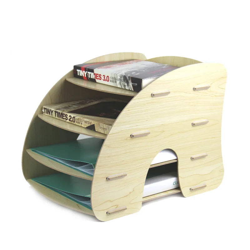 CARB Environmetal DIY Creative Office Desktop Wood Stationery Holder 4 Layer A4 File Organizer Clips Holder Desktop File Tray - Цвет: C