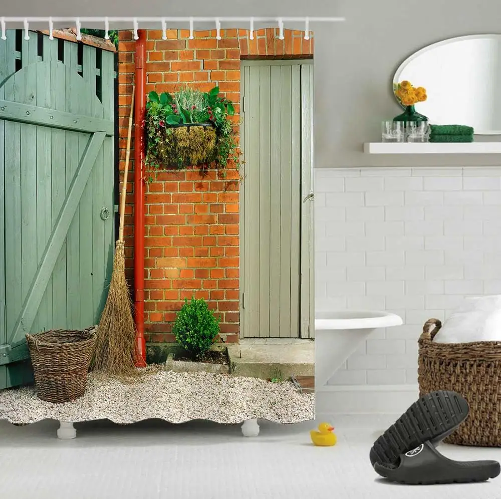 Ретро деревенский деревянный сарай дверь занавеска для душа дом Ванная комната экраны водонепроницаемый очень длинный полиэстер ткань для ванной Декор - Цвет: 4585
