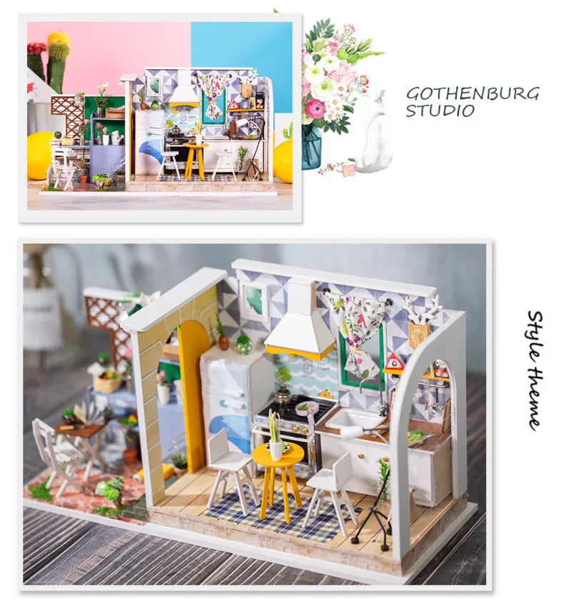 DIY Doll House Wooden House kitchen living room study Assemble 3D Miniatures Dollhouse Model Mini Dolls Houses Furniture For Kid