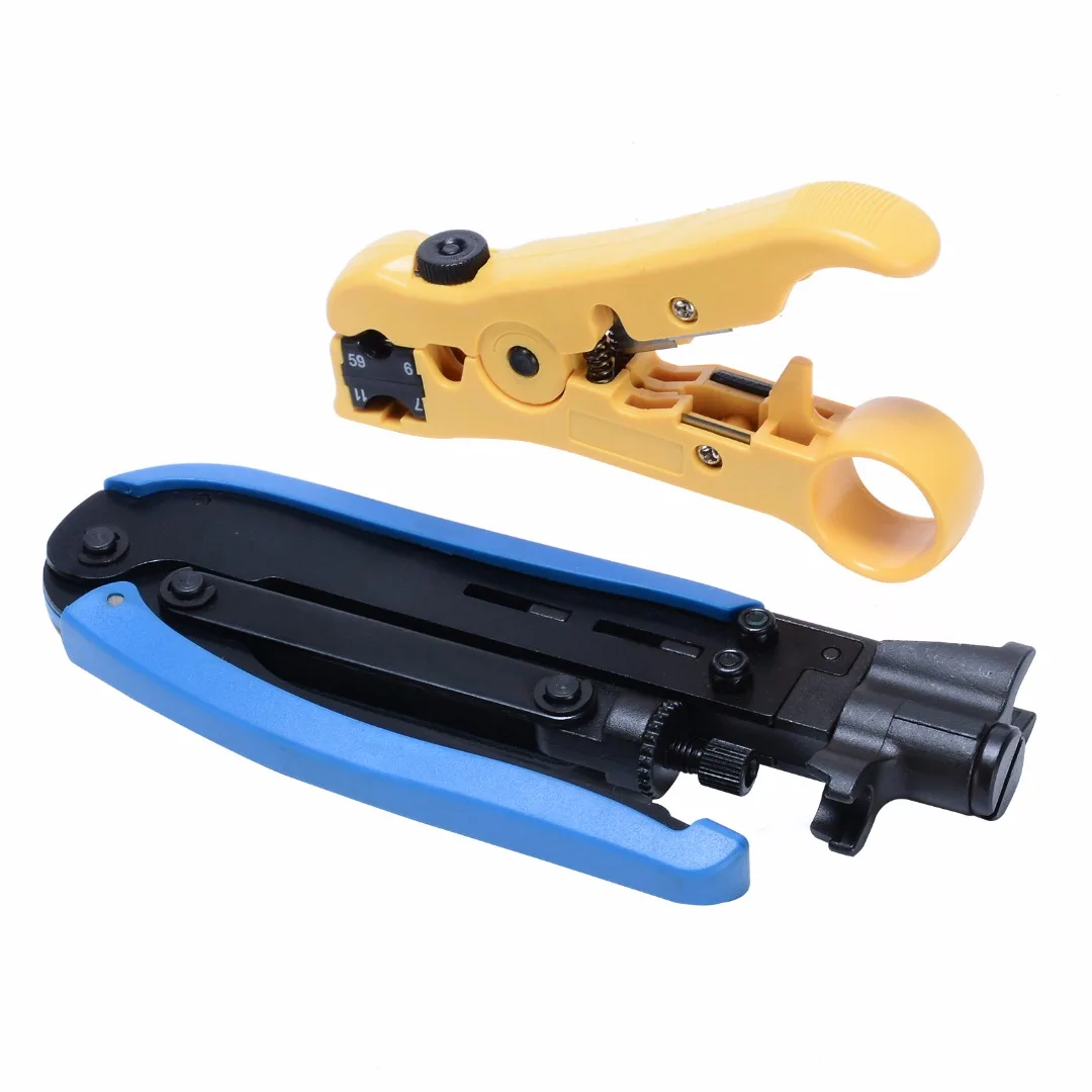 

2pcs Universal Cable Stripper Cutter Stripping Pliers Tool Wire Coaxial Cable Crimper Stripper Compression Tool Set MAYITR