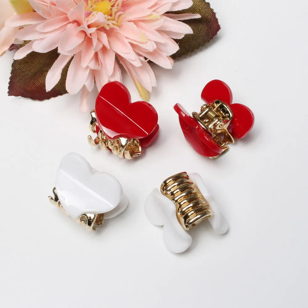 

4pc/pack 2mm Heart-shaped Mini Hair Clip Cute Heart Acrylic Hair Claw Candy Color Hair Band Clip Gold Plated Claw Girl hair Claw