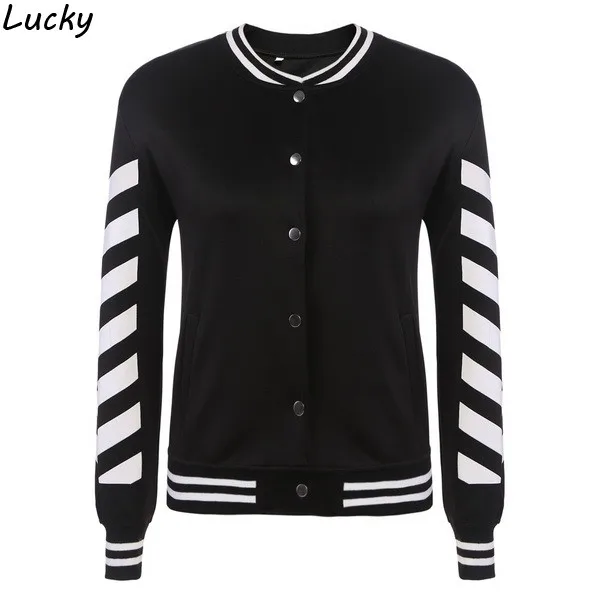 2016 Short Jacket Women Fashion Coat Stand Collar Striped Button Down Baseball Bomber Jacket