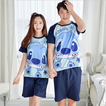 

Lovers Pajamas Sets Women Short-sleeved Summer Pyjama Loose Men Thin Cotton Couple Pijama Set Sleepwear Short SleeveTop+ Shorts