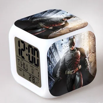 

The Dark Knight Action Figures LED Alarm Clock Colorful Flash Night Light Batman Anime Figurine Toys for Children