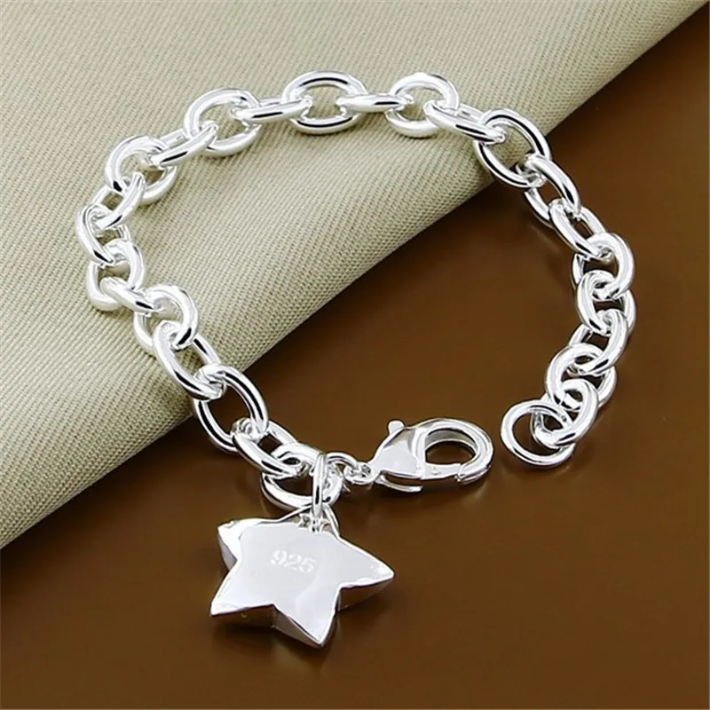 Classic Jewelry 925 Sterling Silver Star Charm Bracelet for Women Men Silver Link Chain Bracelet - Image 2