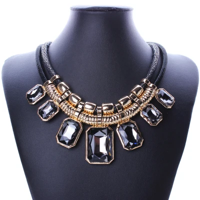 Qiaose, 6 цветов, большой кристалл, драгоценные камни, подвеска, Массивное колье, ожерелье, ювелирное изделие для женщин, макси массивное ожерелье, богемное ожерелье - Окраска металла: Grey