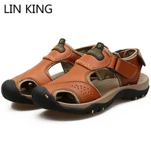 LIN KING/Новинка; Дизайнерские мужские сандалии на мягкой подошве; удобные летние кожаные сандалии; дышащая Нескользящая Уличная обувь для мужчин; большие размеры