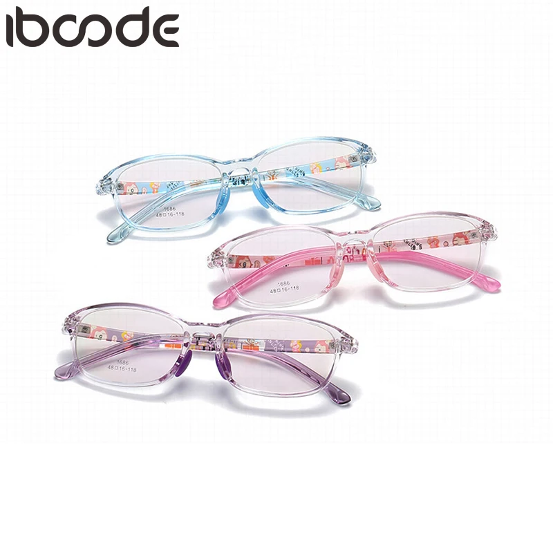 

iboode TR90 Silicone Square Kids Glasses Frame Soft Flexible Baby Children Glasses Nose Pads Spectacle Eyeglasses Plain Mirror