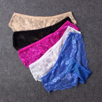 

4PCS/LOT Plus Size S- XXXL Women Underwear briefs Panties sexy women's Panties full transparent lace knicker cseamless string