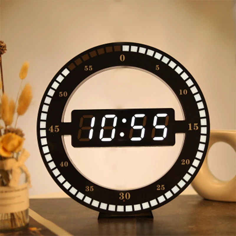  3D LED Digital Wall Clock Electronic Night Glow Round Wall clocks Black Automatically Adjust Bright