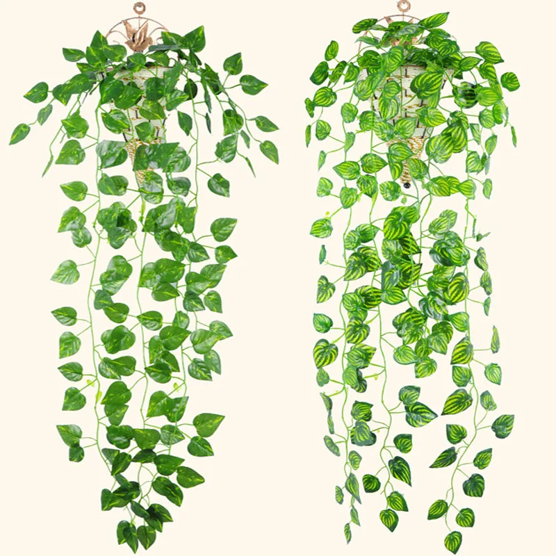 95 CM Green Radish Plant Grape Ivy Leaf Artificial Flower For Balcony Loft wall hanging Rattan Vine Garland Wreath DIY Decor 8Z