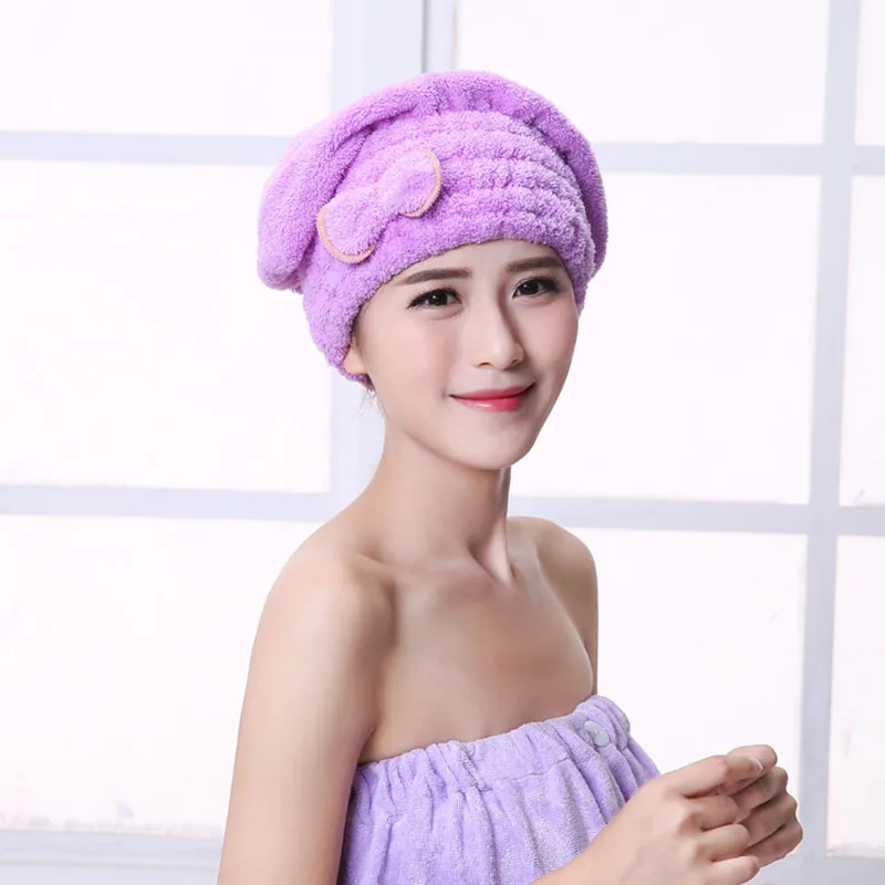 Микрофибра многоцветная Горячая быстро сухая шапка для волос тюрбан для женщин девочек Женская шапочка для купания сушильное полотенце головной убор-чалма - Цвет: E Purple