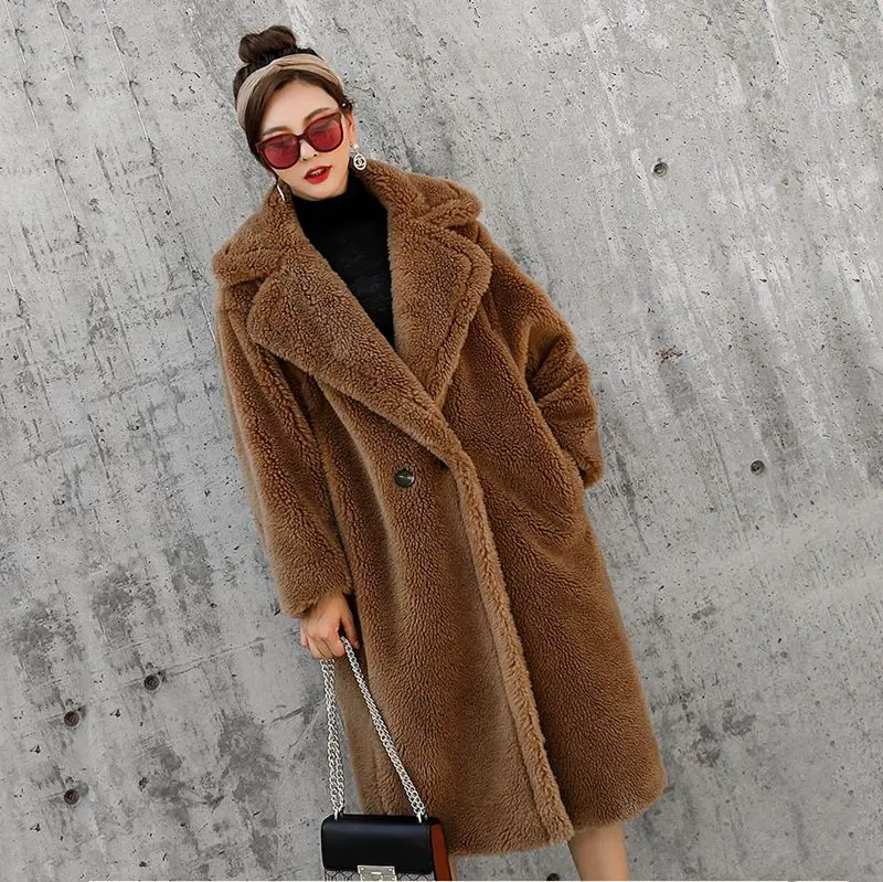 real fur women large size sheep fur coat loose fashion luxury warm thick winter outcoat parkas turn down collar female overcoats