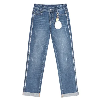 

New Plus Size All Match Straight Stretch Denim Jeans for Women 2019 Loose Ripped High Waist Women Jeans Ankle Pants