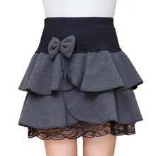 Зимние женские юбки, осенняя мода, эластичная талия, кружевная кромка, серый, черный, Falda, бант, оборки, короткая шерстяная мини-юбка