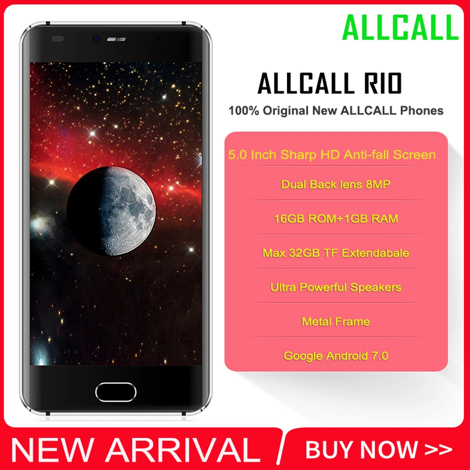  In stockAllcall RIO Dual Back Cam 3G 5.0 Inch IPS HD 1GB RAM 16GB ROM 8MP Camera MTK6580A Quad-Core