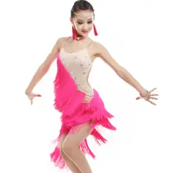 Новые детские для латиноамериканских танцев платье для танцев с кисточками; с блестками; Летнее бальное платье для девочек костюм белого