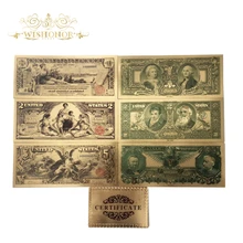 7 pçs/lote Novos Produtos 1896 Série Americana Ouro Notas USD 1 2 5 Notas de Dólar em 24 k Ouro Falso Dinheiro De Papel Para Coleção