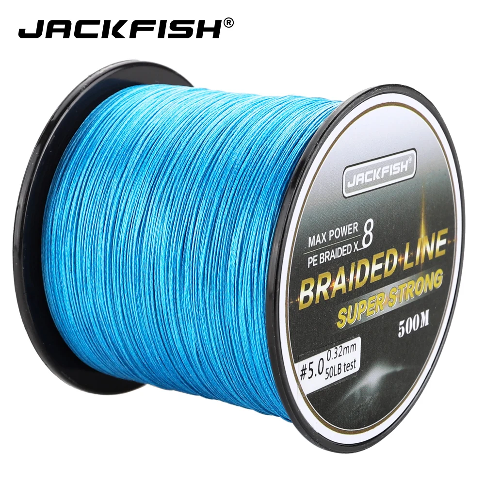 JACKFISH 8 حبلا صنارة صيد بولي ايثيلين مجدول 10-80LB 500 M المتعددة الشعيرات خيط صنارة الصيد ل الكارب الصيد معالجة المياه المالحة خيط صنارة الصيد