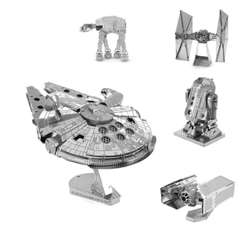 Star Wars 3D Metal Puzzles DIY Model Building Toy X-wing AT-AT R2D2 Fighter Millennium Falcon Model Toys Robot Children Gift