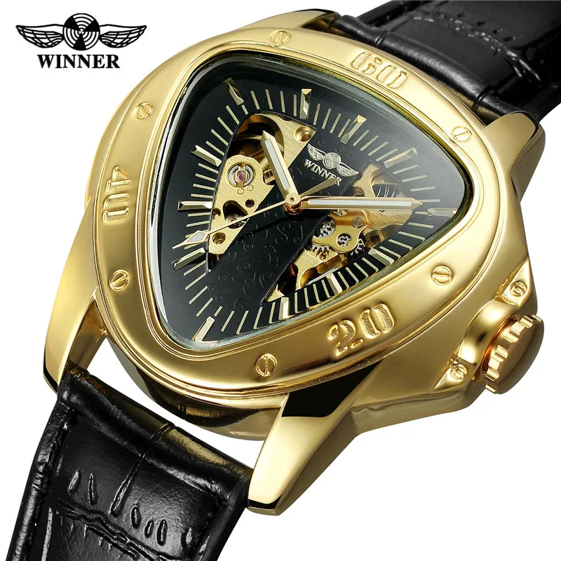 

WINNER Automatic Mechanical Men Wristwatch Military Sport Male Clock Top Brand Luxury Leather Skeleton Waterproof Man Watch 016