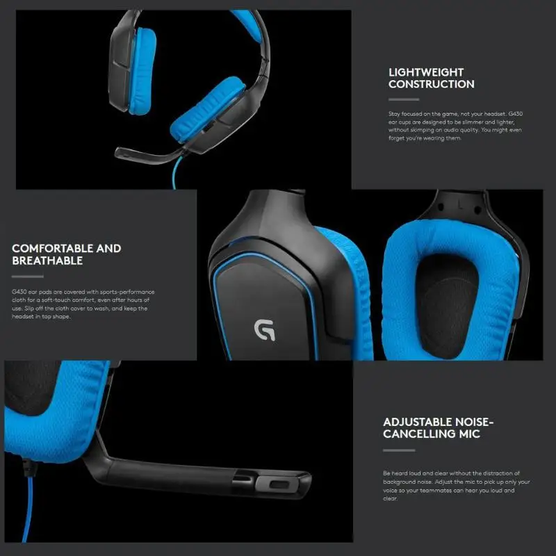 Logitech G430 7,1 объемные проводные USB 3,5 мм наушники игровая гарнитура стерео геймерские наушники с микрофоном для ПК смартфона