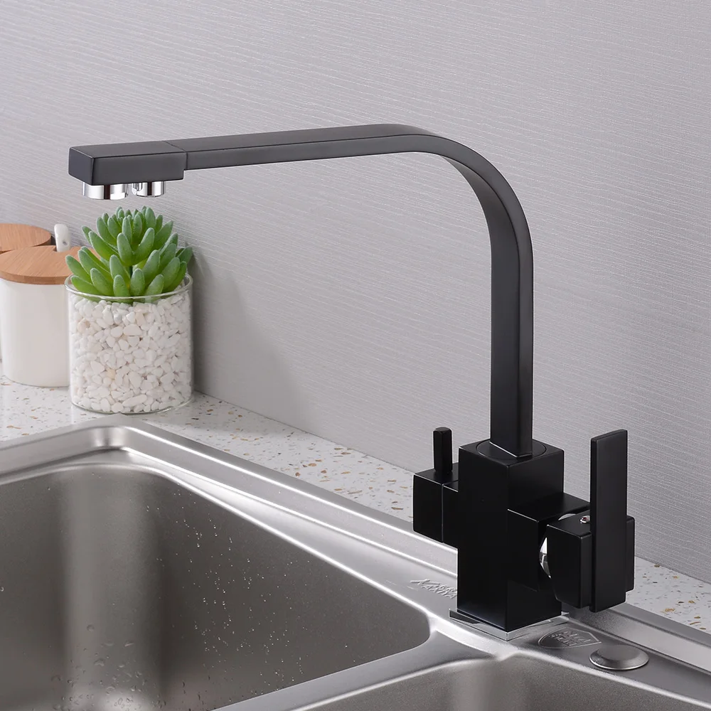  Filter Kitchen Faucets Deck Mounted Mixer Tap 360 Rotation with Water Purification Beige Mixer Tap  - 33036549463