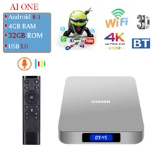 SCISHION AI ONE Smart TV Android TV Box android 8.1 RK3328 Quad Core 4GB/32GB 2.4G WiFi BT4.0 With 2.4G Voice Remote Control