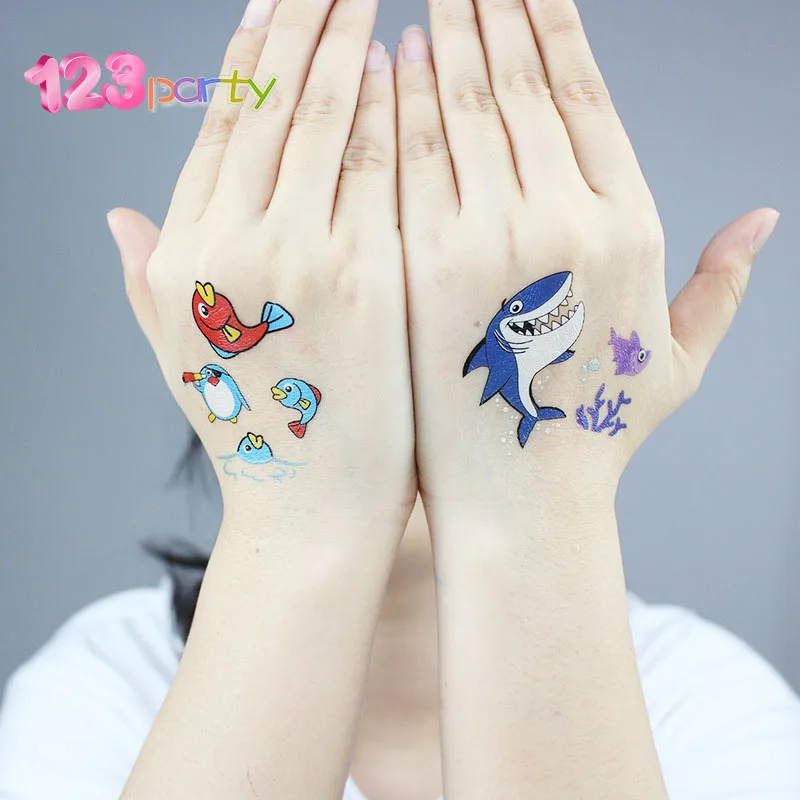 

10pcs Cartoon shark series party stickers baby shower children birthday decoration shark party supplies kids Favour shark tattoo