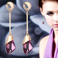 Classic Elegant Long Earrings For Women Fashion Geometric Crystal Gold Color Water Drop Earring Brincos Bijoux