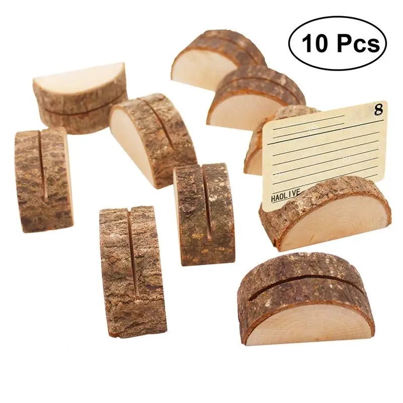 

10Pcs Business Card Holder Semicircle Retro Bark ID Card Wood Pile Clamp Wedding Party Decorations Ornaments For Men And Women