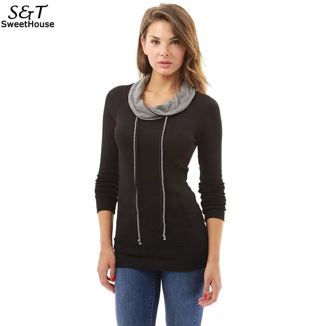 Sweatshirt Color Casual Neck Cowl Women Spring Long Casual
