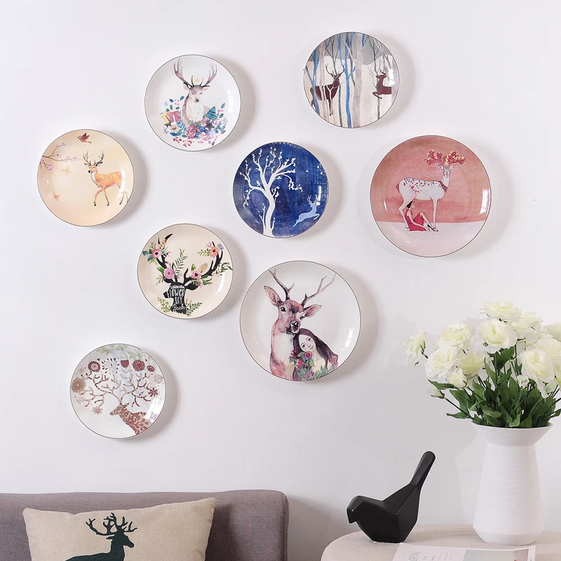 

Elk ceramics decorative plates wall decorations pendants deer head design decorative dishes home crafts decor accessories
