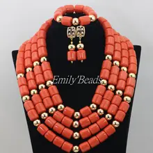 Новинка модный костюм в африканском стиле Бусины комплект ювелирных изделий Оранжевый нигерийской свадьбы Бусины комплект ювелирных изделий cj457