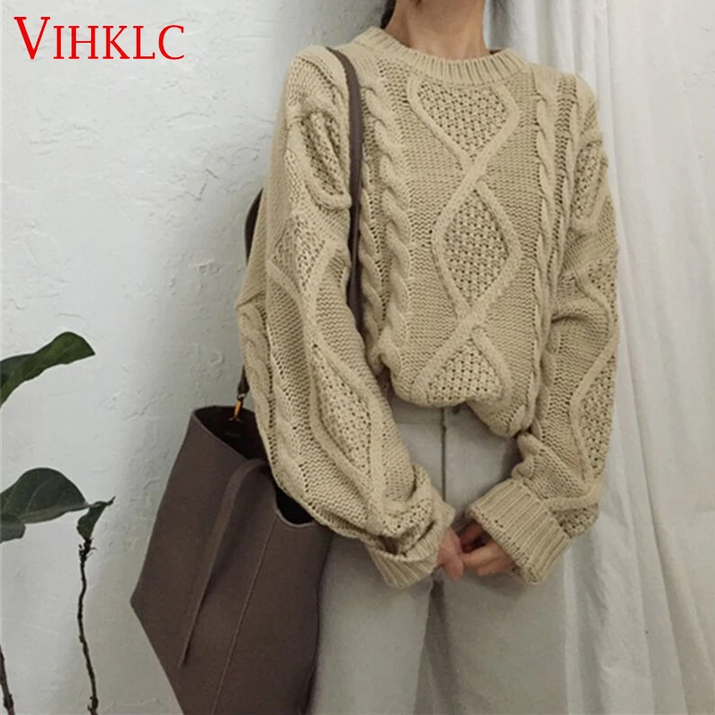 

Women Sweater and Pullovers 2018 Autumn Winter Thick Knitted Sweater Women Casual Loose Long Sleeve Pullover Befree Jumper C507