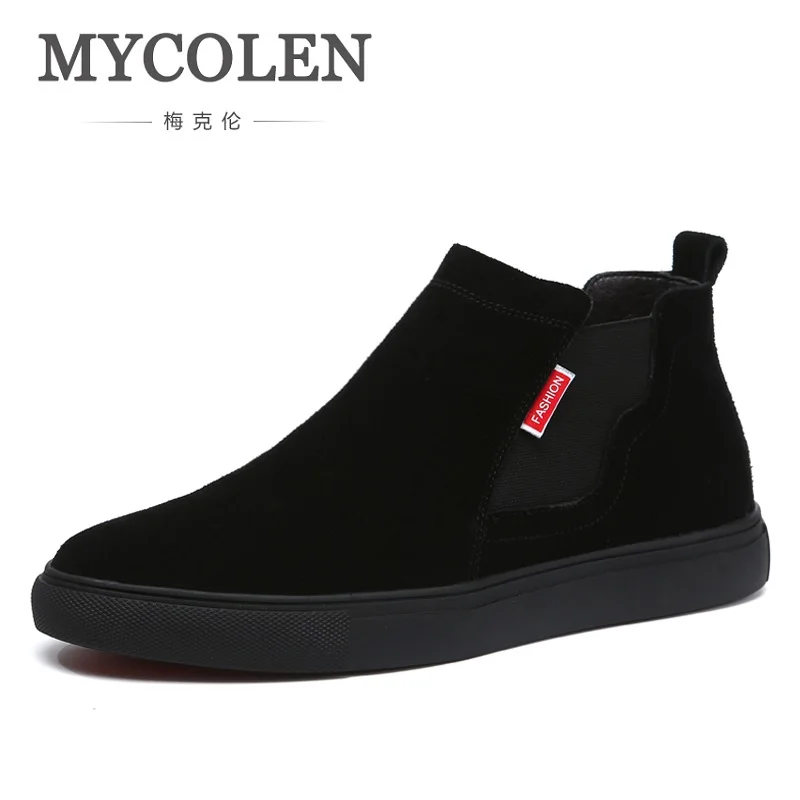 

MYCOLEN Men's Trend Boots Winter Mid-Calf Chelsea Boots Men Leather Ankle Autumn Men Keep Warm Boots Sapatos Masculino