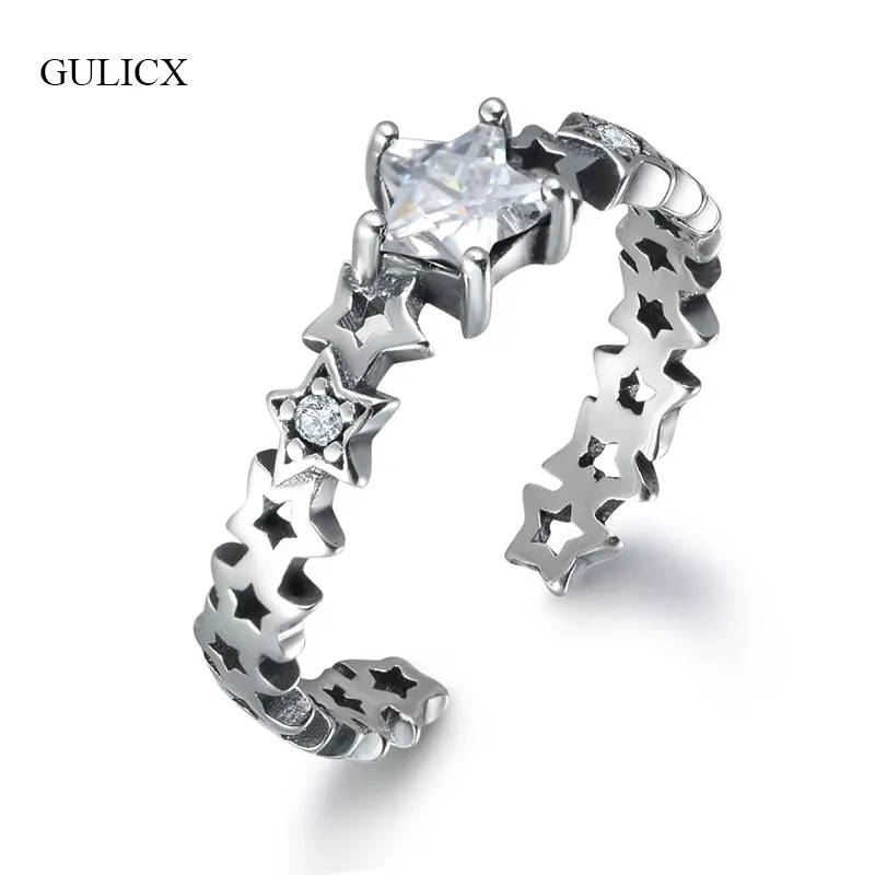GULICX Korean Style Zirconia Stars Open Rings For Women Pure 925