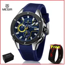 MEGIR, мужские спортивные часы, хронограф, силиконовый ремешок, кварцевые армейские военные часы, часы для мужчин, лучший бренд, Роскошные мужские часы