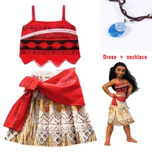 Праздничное платье принцессы для девочек «Моана»; Одежда «Эльза» с героями мультфильма «Moana Adventure»; комплект с платьем для девочек с париком и ожерельем; детская одежда для костюмированной вечеринки