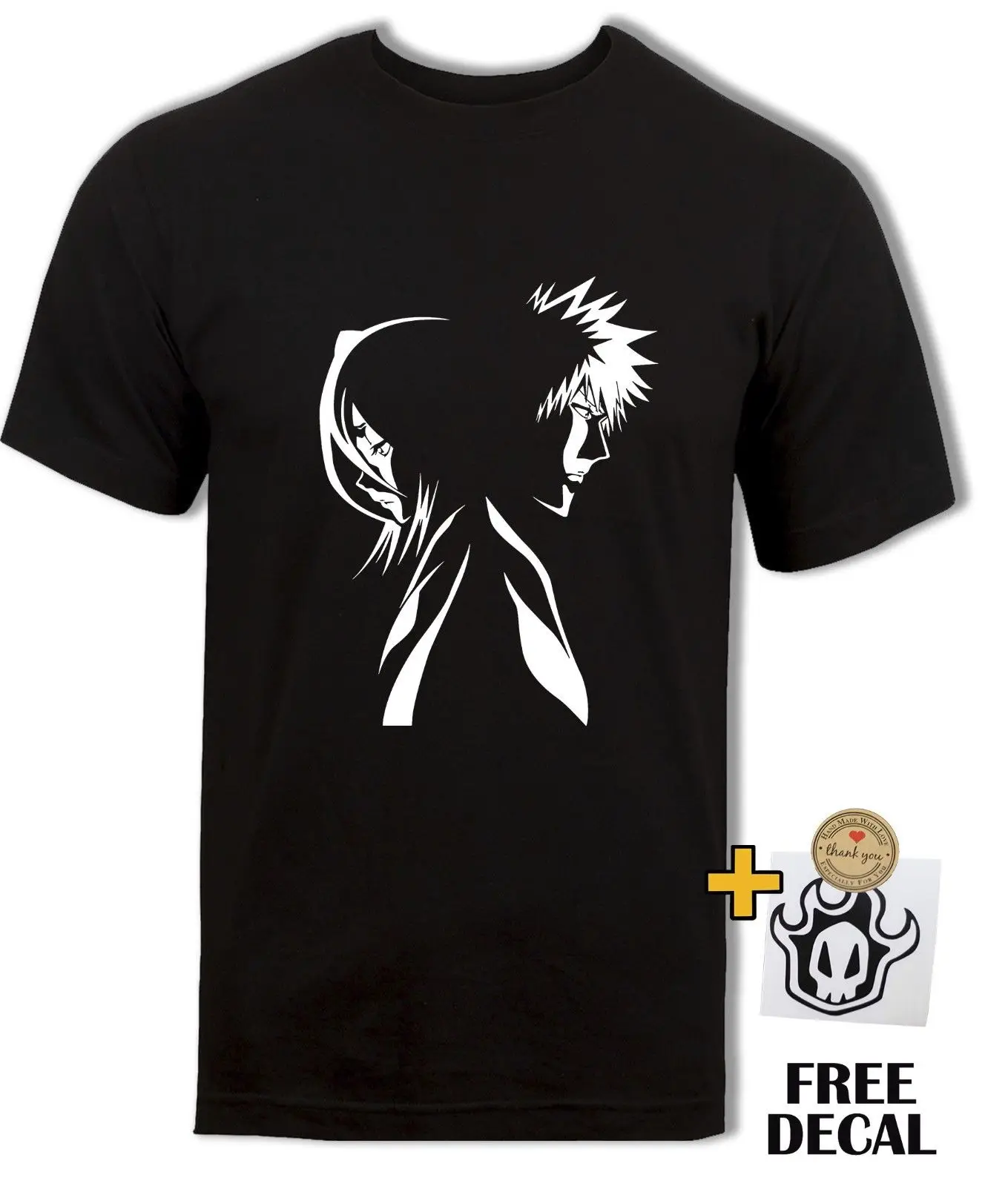 Ichigo and Rukia t shirt Soul reapers Bankai Bleach Anime Black White custom printed tshirt hip hop funny tee | Мужская одежда