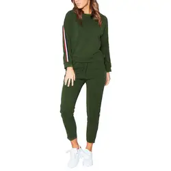 Плюс Размеры новые женские Модные осень сплошной Цвет спортивный костюм Для Женщин Пуловер 2 комплект из футболки + узкие штаны комплект