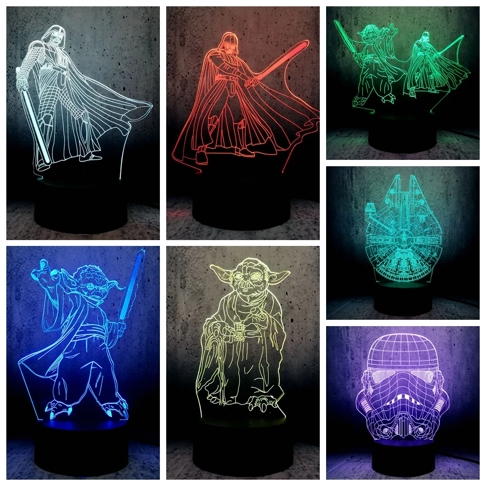 Lámpara LED 3D Darth Vader Anakin maestro Yoda líder espada Guerrero Storm Trooper soldado blanco Guerra de Las Galaxias FAN