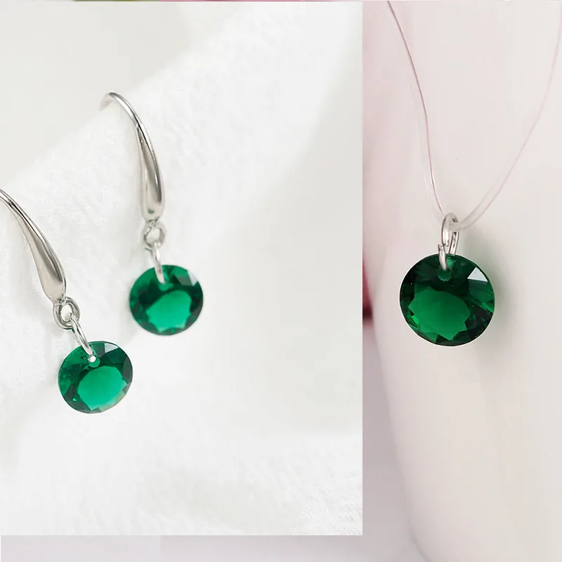 Простой сверкающий Циркон ожерелье и невидимая прозрачная леска простое ожерелье с подвеской ювелирные изделия - Окраска металла: green