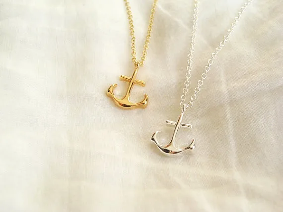 N049 Gold Silver Tiny Boat Anchor Necklace Sideways Mens Navy Nautical Anchor Necklaces Boat Hooks Necklace for Women